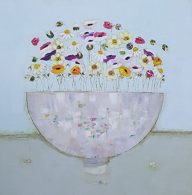 Eithne  Roberts - Mixed summer bowl on blue and grey